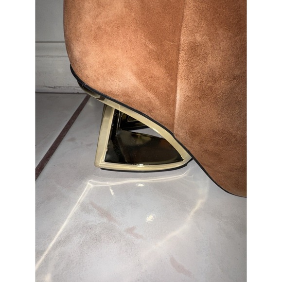 NWOB Gianni Bini heeled boots 6.5 brown suede gold architectural heel pointy - Picture 6 of 10